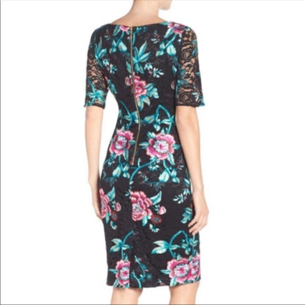ELIZA J Lace Embroidery Floral Boho Sheath Boat Neck Dress sz 4